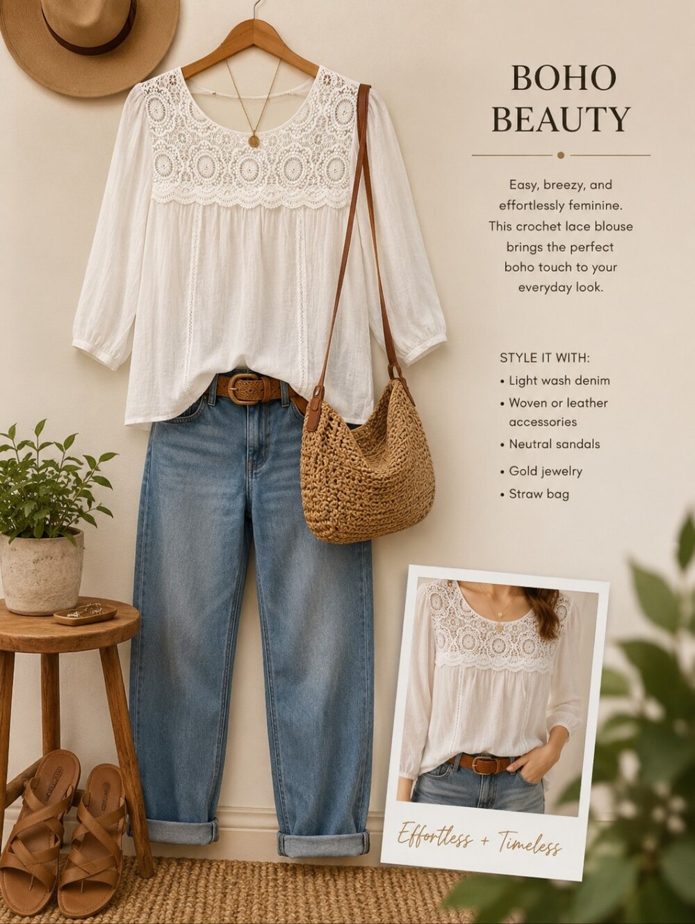 Boho Crochet Lace Blouse - White